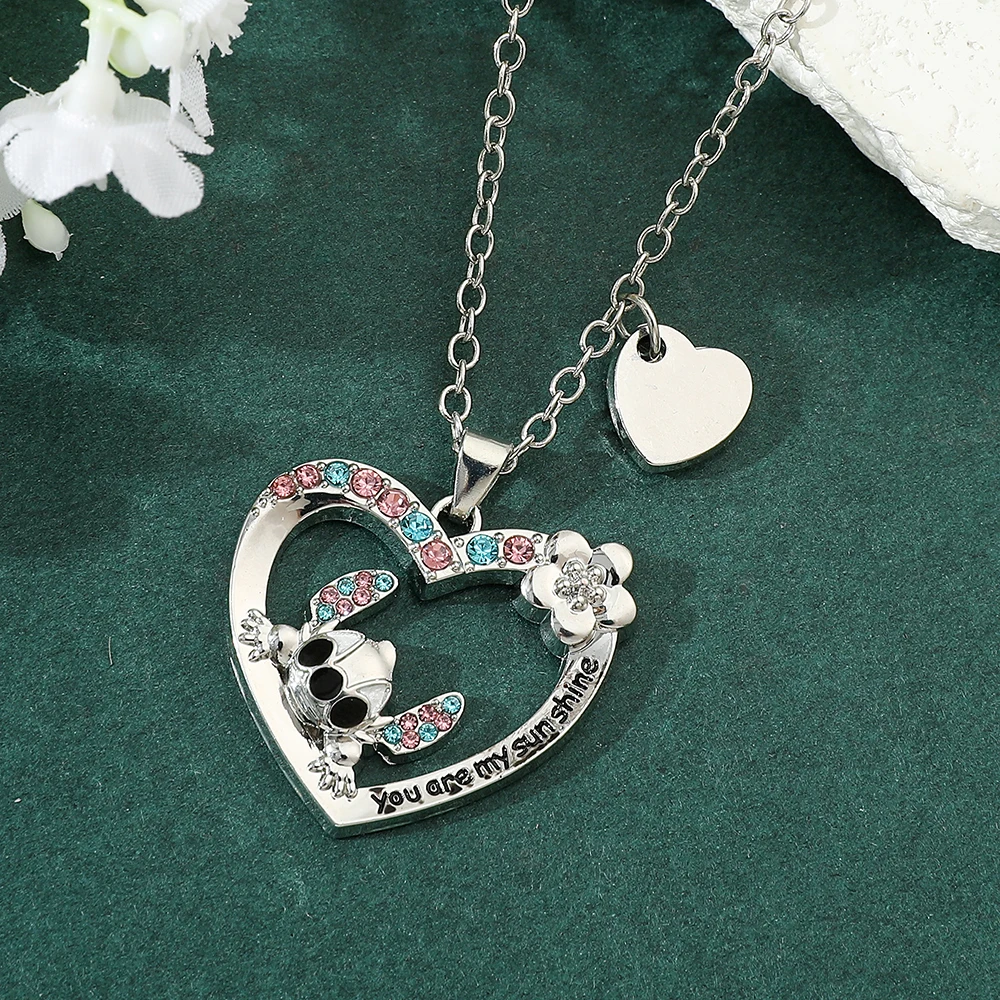 You Are My Sunshine Cute Disney Stitch Heart Pendant Necklaces for Women Lovely Collar Accessories Jewelry Gifts