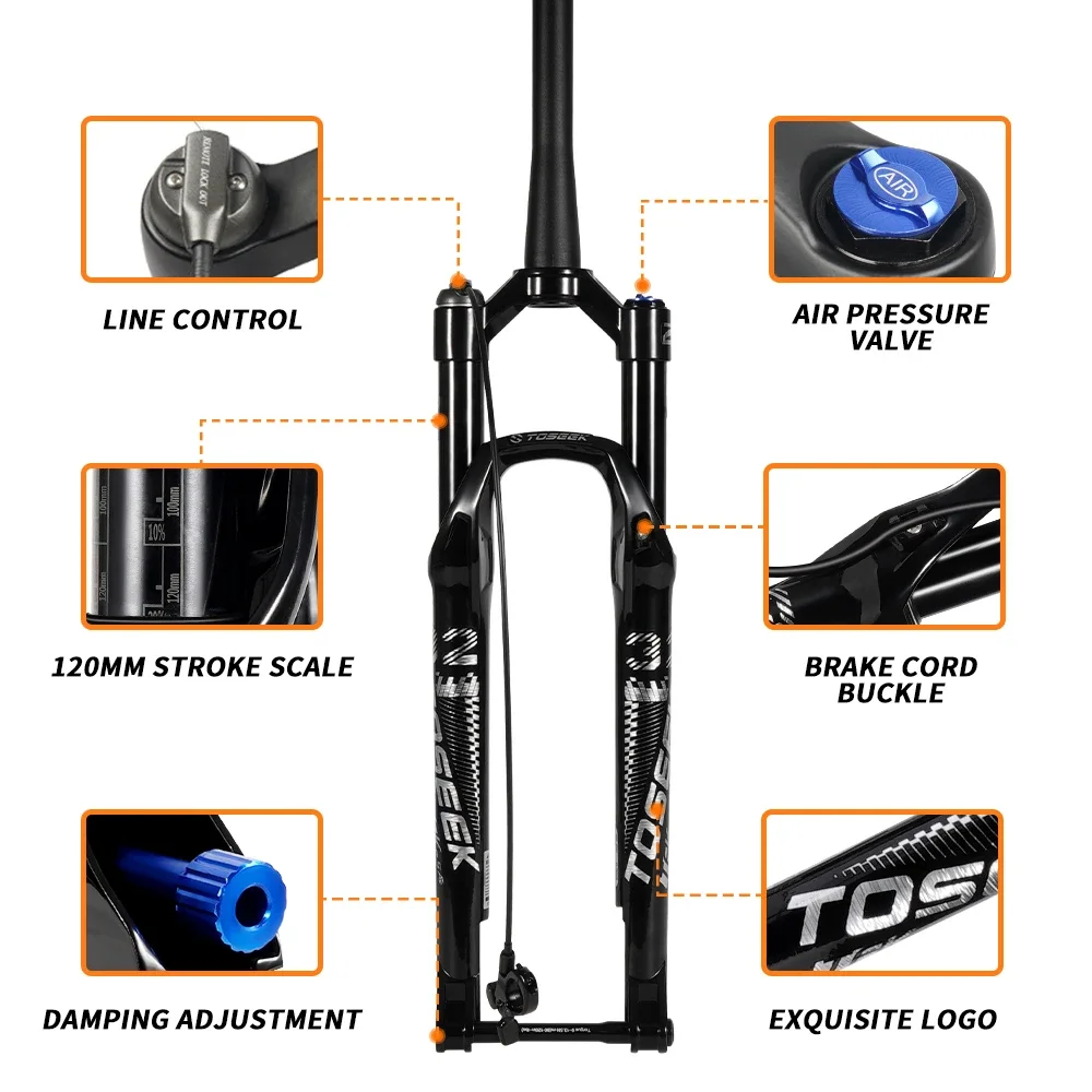 TOSEEK-Thru Axle Magnesium Alloy MTB Bicycle Fork, Line Control, Mountain Bike Air Suspension Fork, 27.5 \