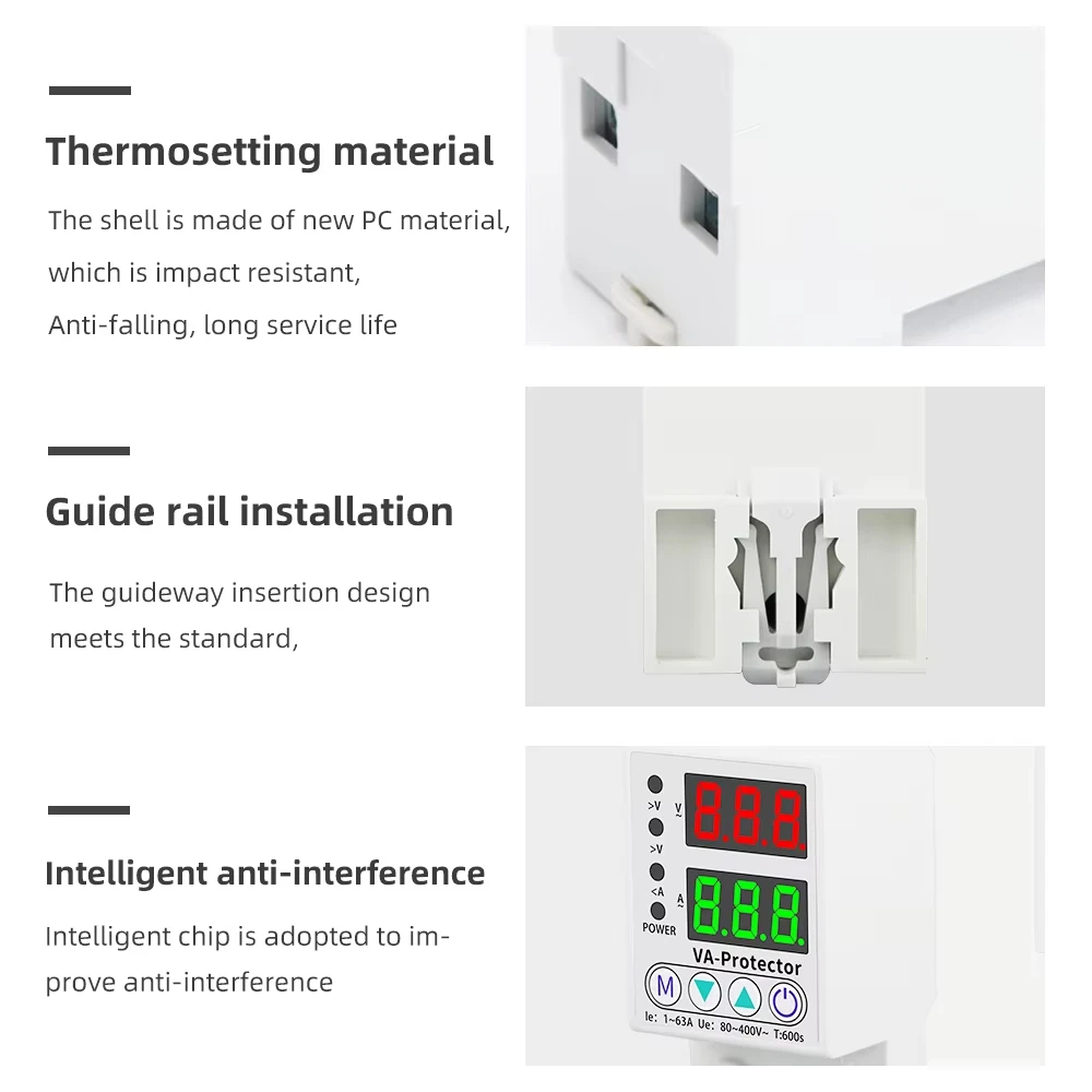 Voltage Protector 220V 40A 63A Din Rail Over Under Voltage Relay Adjustable Dual Display Surge Protection Device