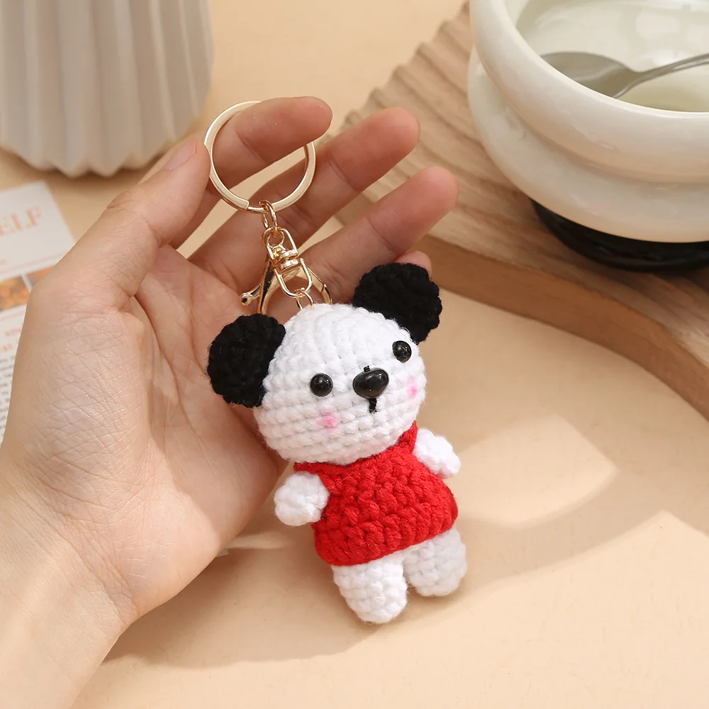 การ์ตูนสัตว์ชุดตุ๊กตาโครเชต์พวงกุญแจถักลูกสุนัข Keyrings สําหรับกระเป๋าจี้อุปกรณ์เสริมโครเชต์ Fox พวงกุญแจขายส่ง