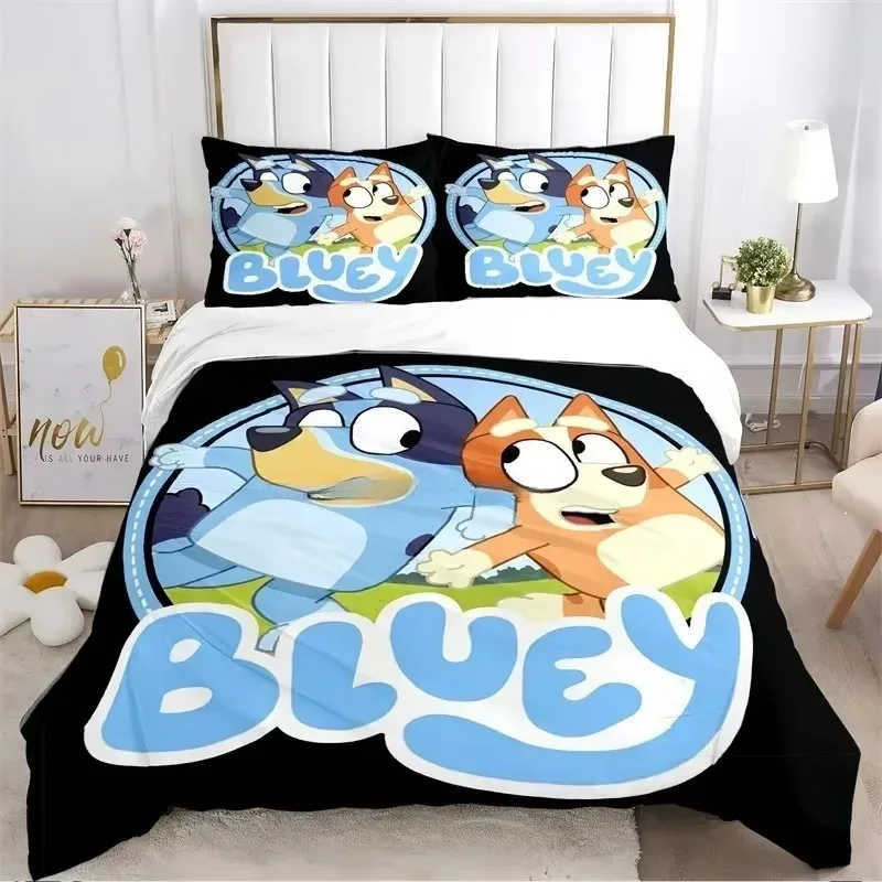 Cartoon B-Bluey Duvet Cover Pillowcase Bedding Set Adult Boy Girl Bedroom Decoration Children Gift Single Double Large Size