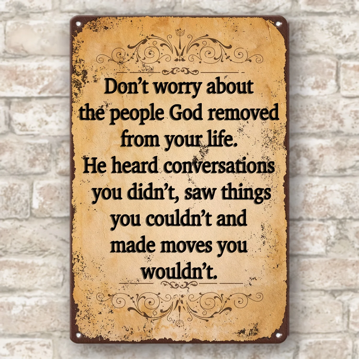 Lustiges Vintage-Metallschild „Don't Worry, God Hears You“ – Wanddekoration aus schwarzer Blechplatte für Zuhause, Büro, Bar, Garage – wasserdicht, E