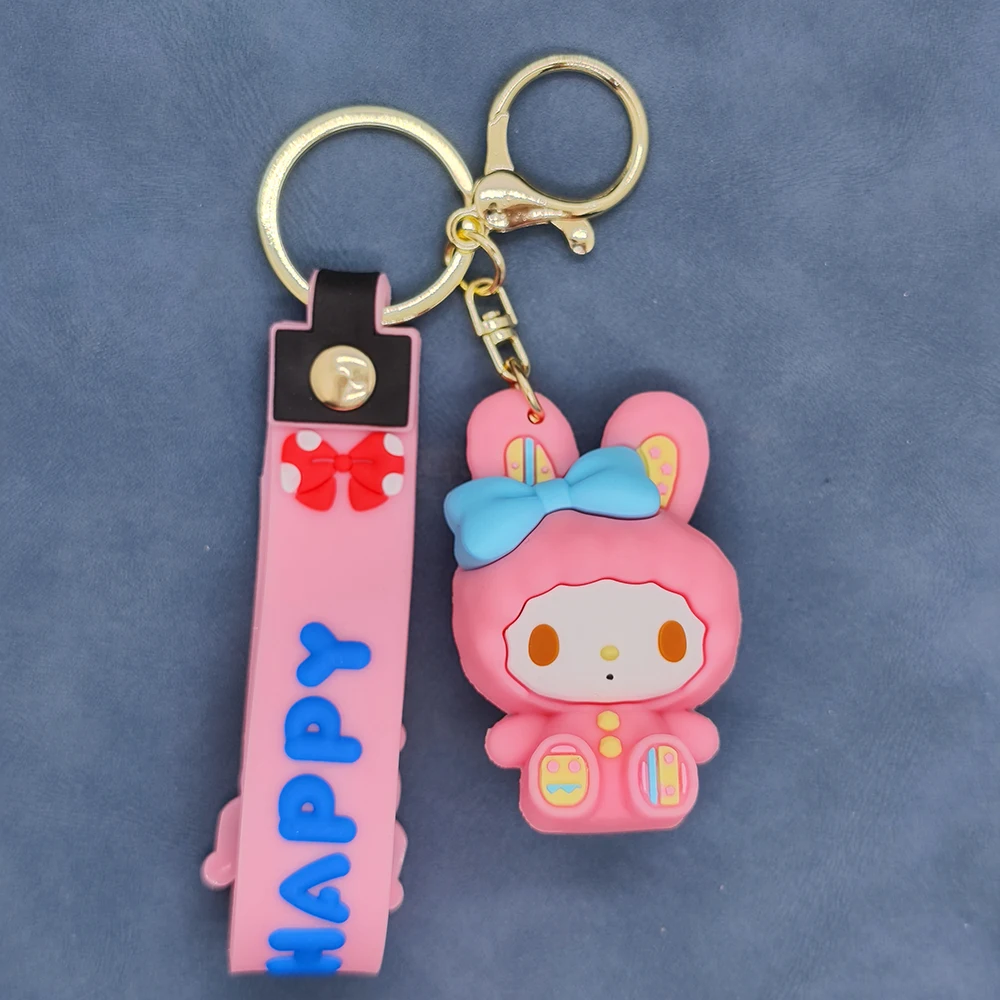 Sanrio Pajama Party Hello Kitty Keychain Cute Rabbit Pajamas Cinnamoroll Kuromi Keyring My Melody Keychains Women Birthday Gift