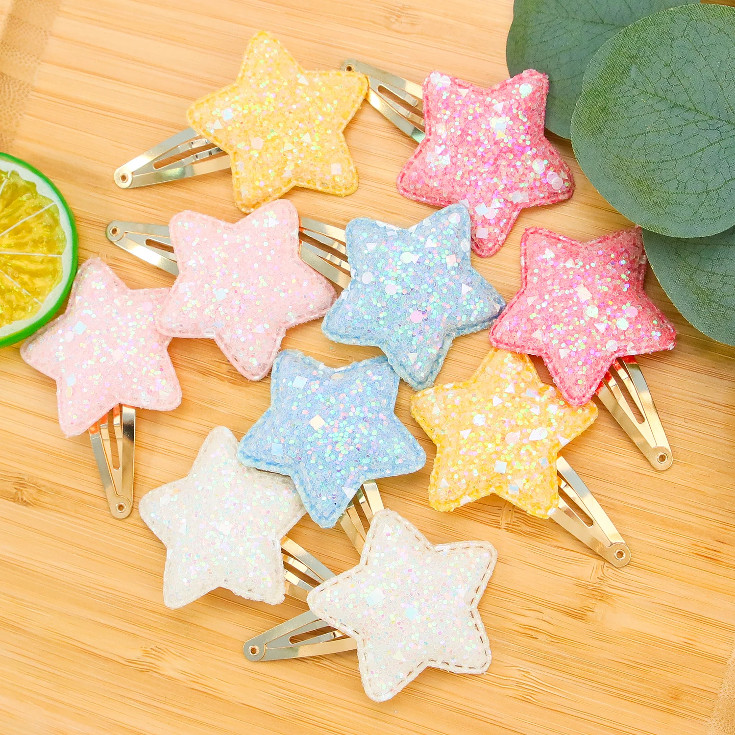 10pcs Sparkly Star Hair Clips Kids Glitter Star Shaped Hairpins Girls Alloy Snap Barrettes Clips Kids Children Hair Accessories