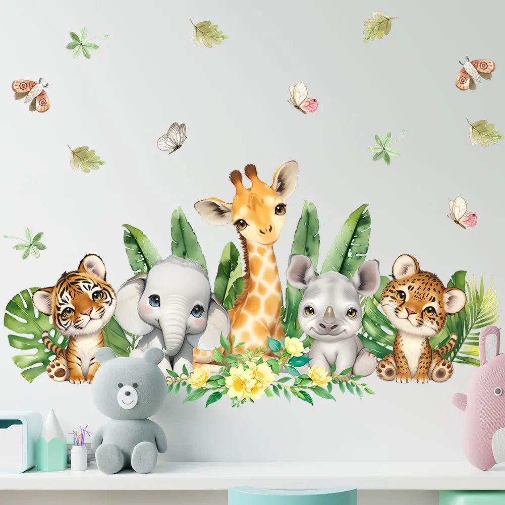 Lovely Tiger Leopard Rhinoceros Elephant Wall Stickers For KidsRoom Decoration Cartoon Animals Mural Art Pvc Posters Home Decals