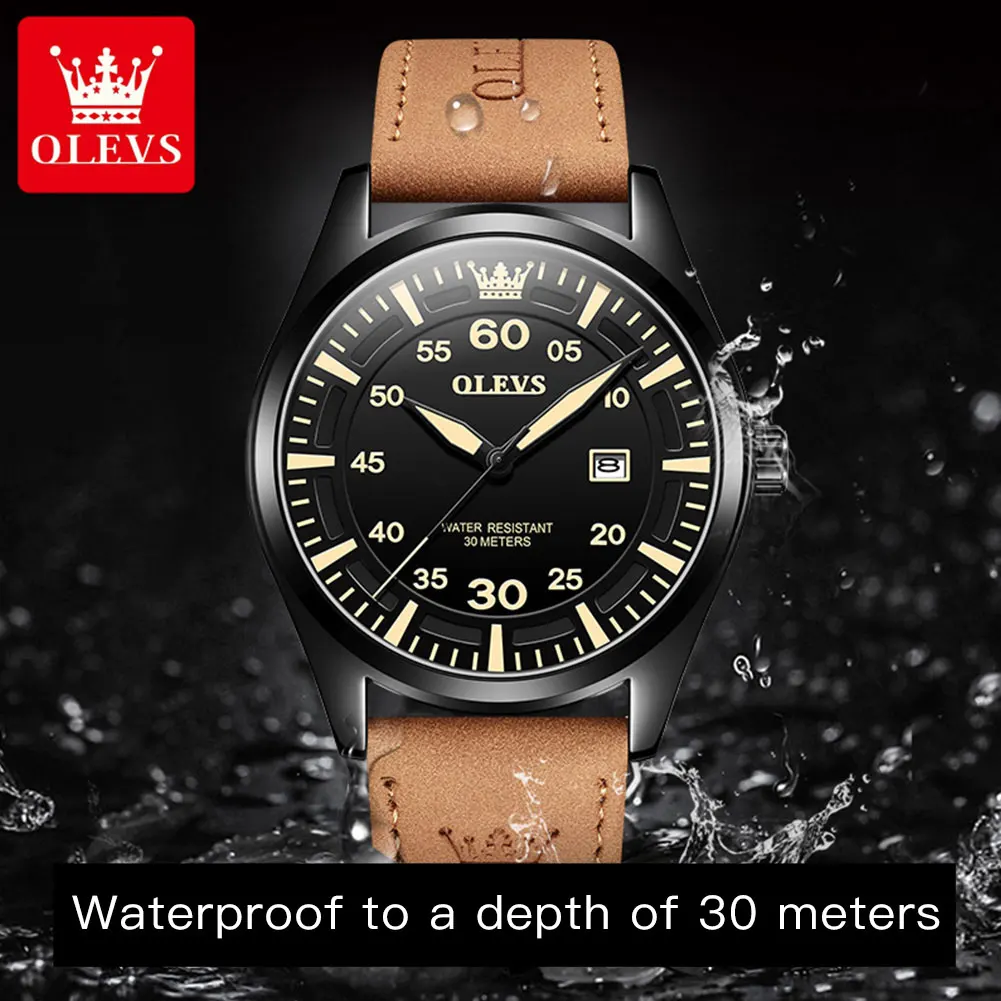 OLEVS 9962 Top Quartz Watch for Men Nubuck Leather Strap Waterproof Luminous Calendar Men\'s Watches Casual Sports Man Wristwatch