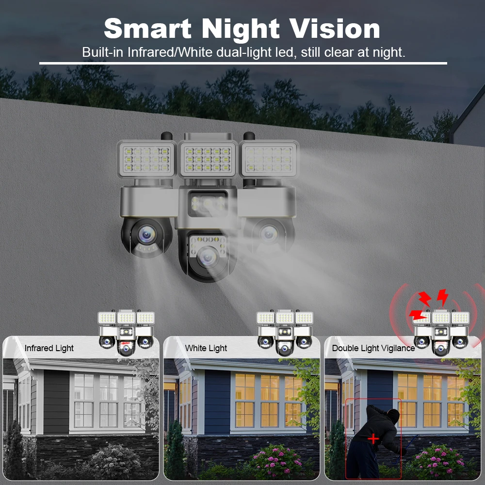 15MP Three Lens Camera Security 4G Sim Card Home Surveillance Cameras With Street Lamp Night Vision Cctv Cam Outdoor Waterproof