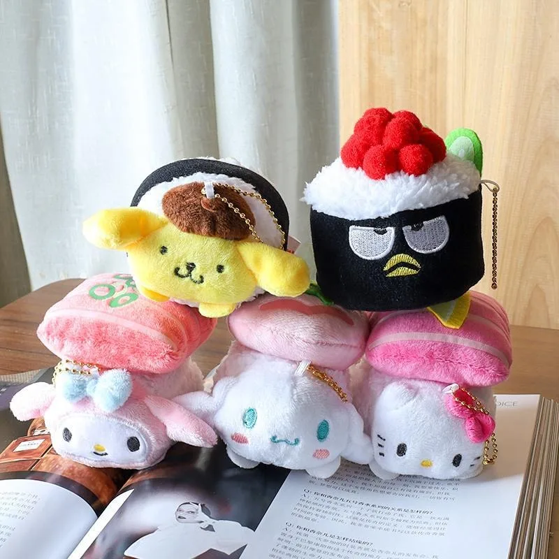 Sanrio Hello Kitty Plush Pendant Cartoon Anime Character My Melody Cinnamoroll Sushi Doll Toy Kawaii School Bag Accessories