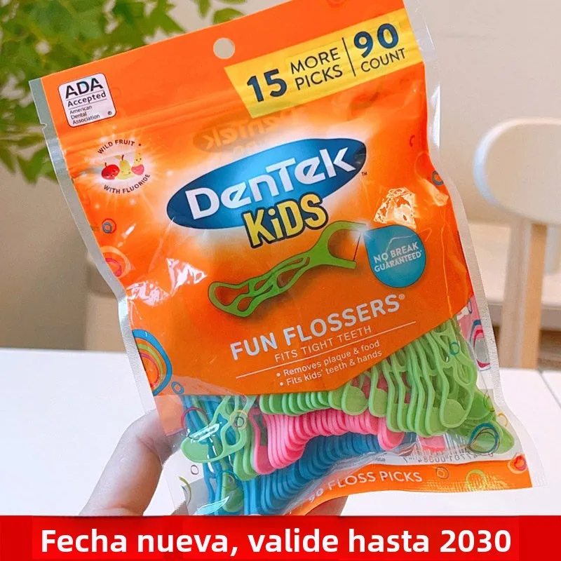 Palillo de dientes DenTek para niños, 90 palitos ultrafinos con sabor a frutas, palillo de dientes especial para bebés con co...