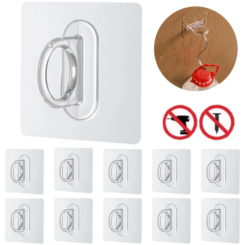 1-10pcs Multi-Purpose Wall-Mounted Round Hooks Self-adhesive Hooks Free Punching Storage Rack for Kitchen Bathroom Ring Hange