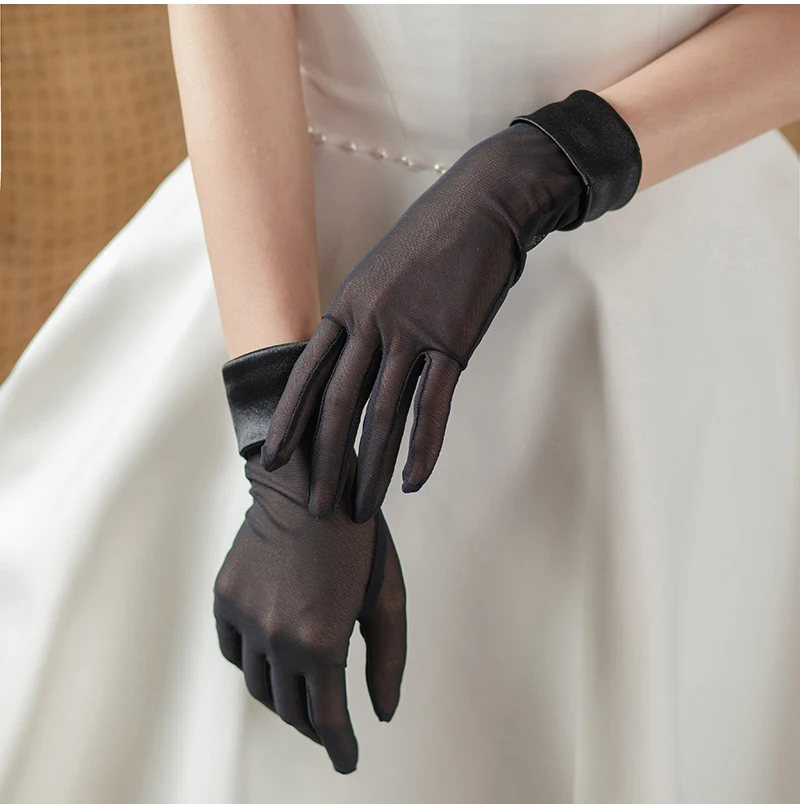 Women's White Smooth Satin Bridal Gloves for Wedding Guest Short Wrist Opera Banquet Gloves for Party свадебные аксессуарысвад