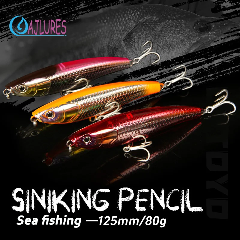 Sinking Pencil Fishing Lure 125mm 80g Big Game Biomimetic Fish Artificial Hard Bait Saltwater Ocean Boat Fishing Tackle