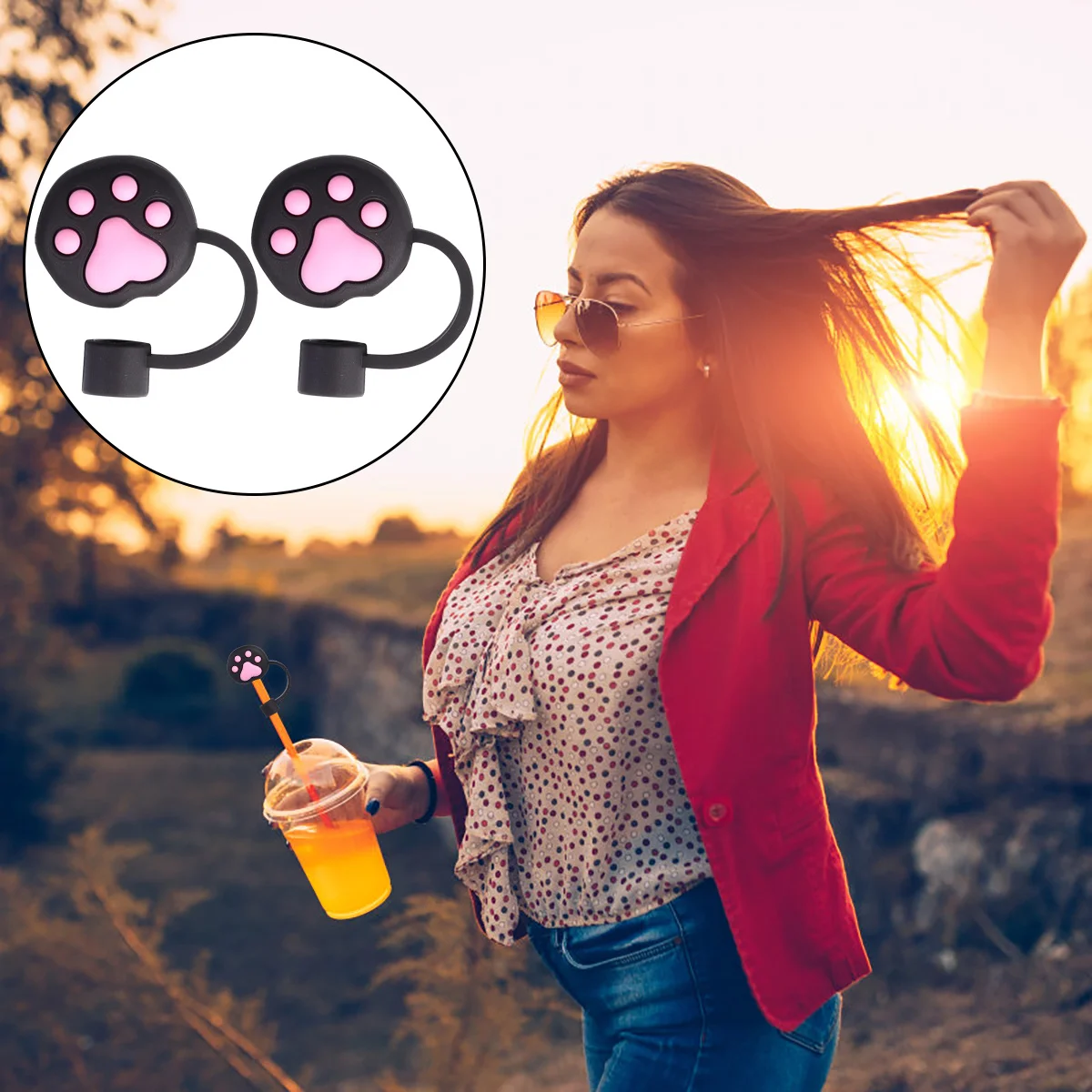 

2Pcs Black Cat Paw Silicone Straw Plug Lovely Shape Straw Protector Caps for Drinking Cups Dustproof Leakproof