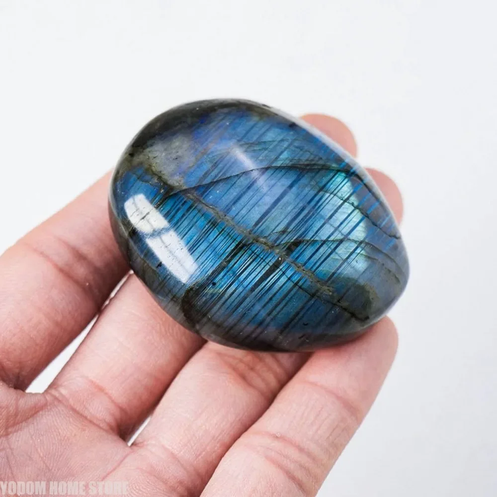 Labradorite Blue Moonstone Raw Palm Stone, Natural Mine Mark Hand Toy, Yoga Healing & Home Decorative Ornament