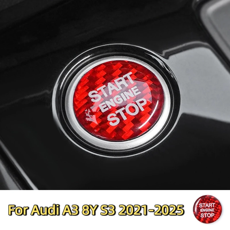 

For Audi A3 8Y S3 2021-2025 Carbon Fiber Ignition Engine Start Stop Button Trim Protect Stickers Car Interior Tuning Accessories