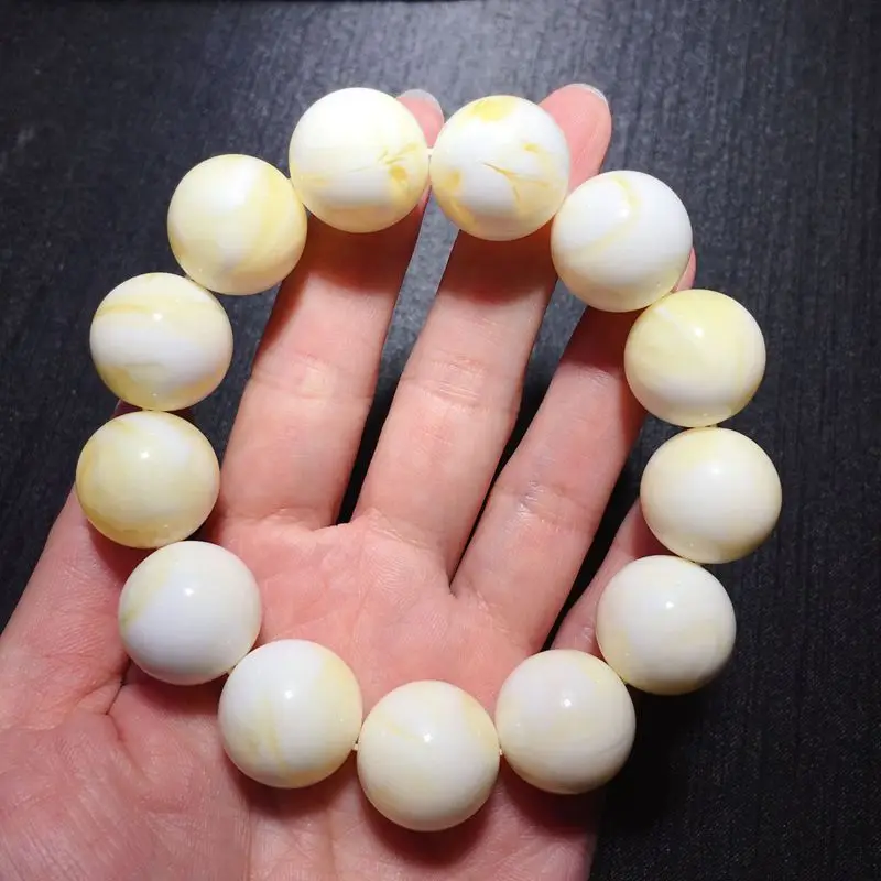 

20mm natural Baltic white amber bracelet with 10-30 round beads, unisex style