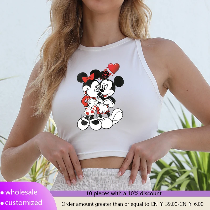 

Mickey Fashion Disney Sleeveless Halloween Woman Clothing Tees Cartoon Female Tops T Shirt Custom Clothes Trends 2025 Minnie