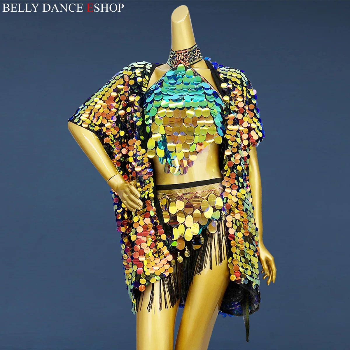 High Quality Summer Sexy Belly Dance Shinning Bra Big Sequin Tassel Outfits Carnival Party Stage Show Performance Rave Costume