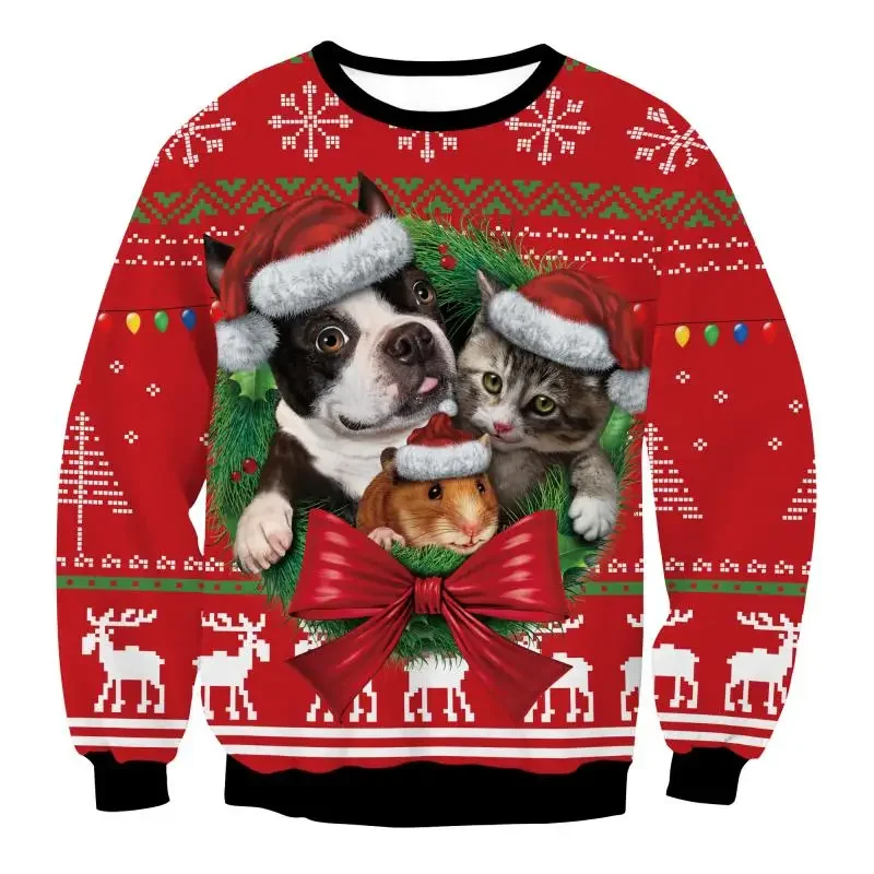 Crewneck Pullover Animal Graphic Sweatshirts for Men Tracksuit Ugly Christmas Oversized Streetwear Couple Outfit Male Clothing