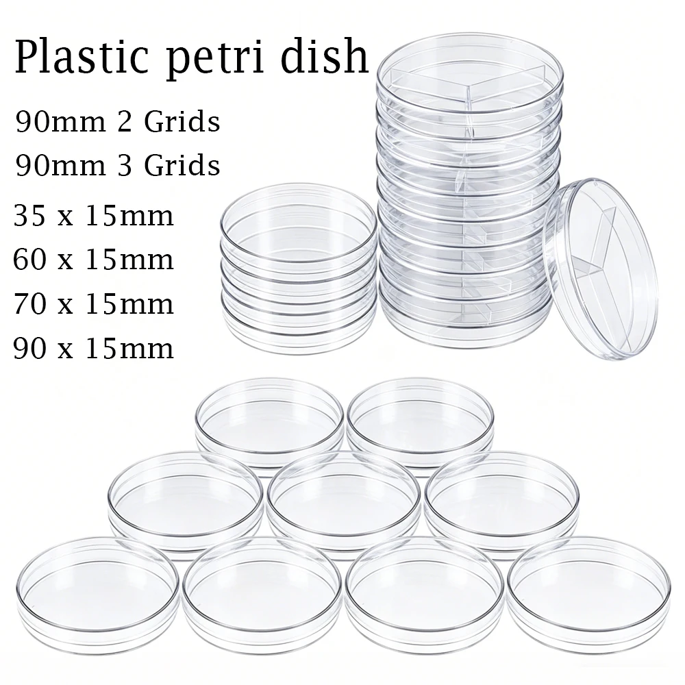 10pcs Plastic Petri Dishes 35/60/75/90mm, Cell Culture Dish Round Transparents for Lab,Samples Storage