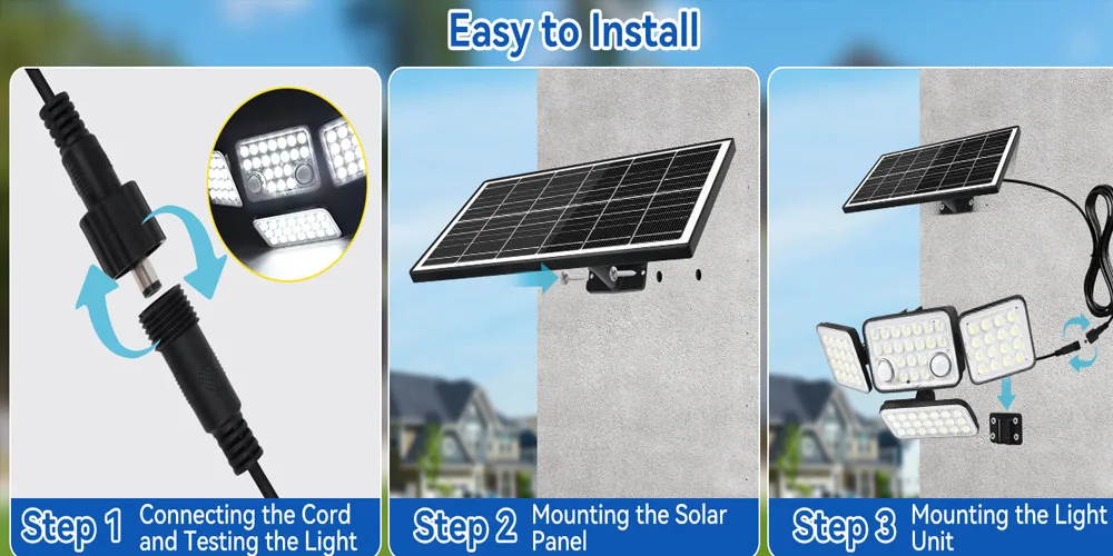 2 Stück 234LED Solar-Wandleuchte IP65 Wasserdicht Bewegungssensor Flutlicht Außen Split Sicherheitsbeleuchtung Lampe für Terrasse, Hof, Garage – Detail 27