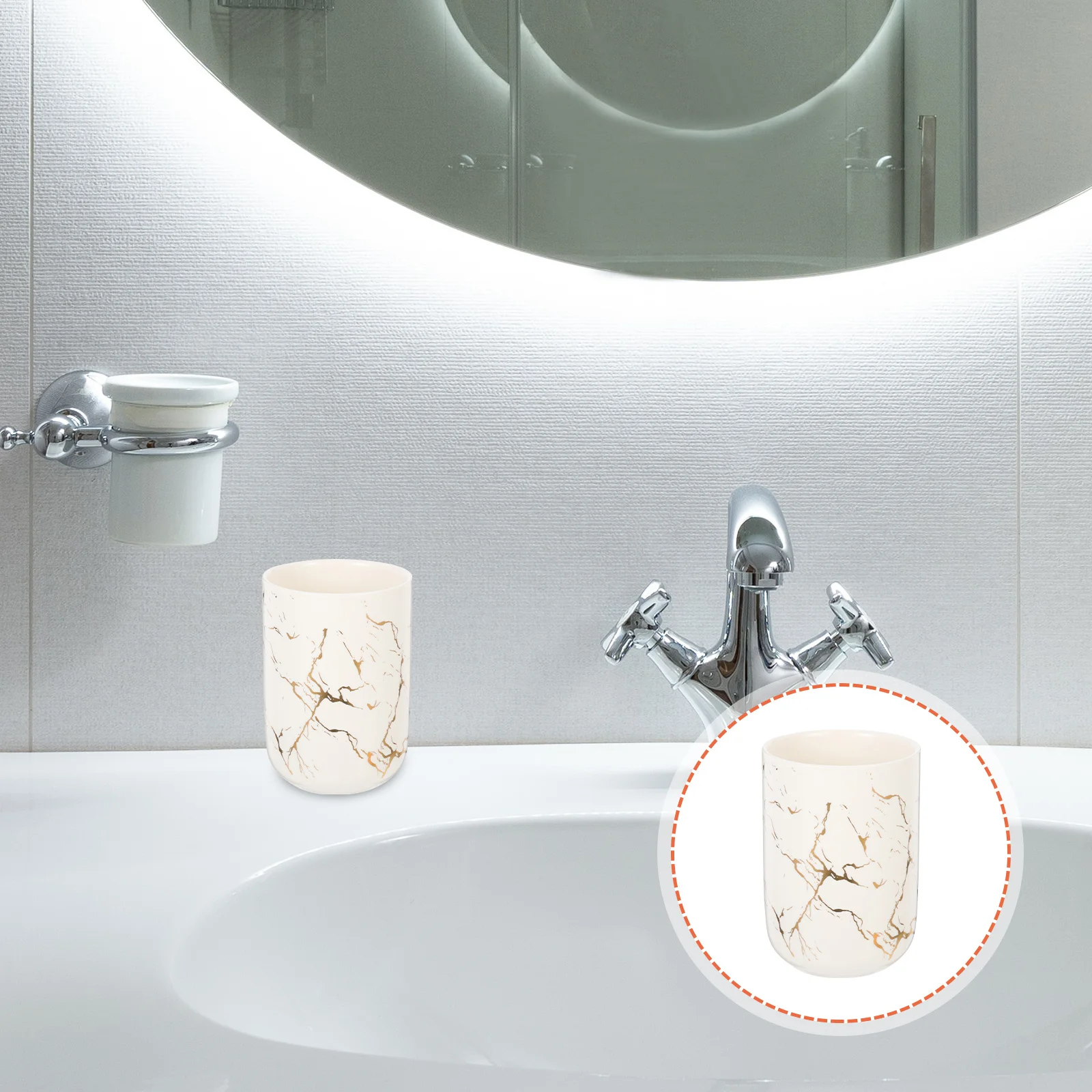 

Marble Pattern Mouthwash Cup Ceramic Toothbrush Holder Bathroom Storage Multipurpose Water Cup for Home Hotel Use