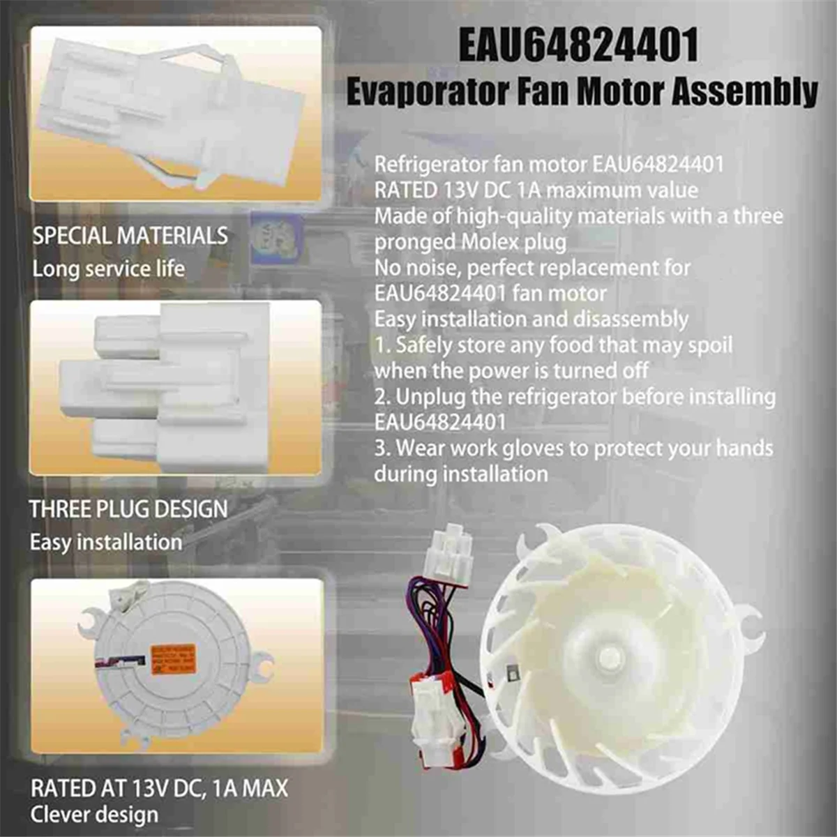 B25B EAU64824401 Fan Motor for LG Kenmore Refrigerator Evaporator Fan Motor Assembly Replacement Parts EAU61505013 Motor