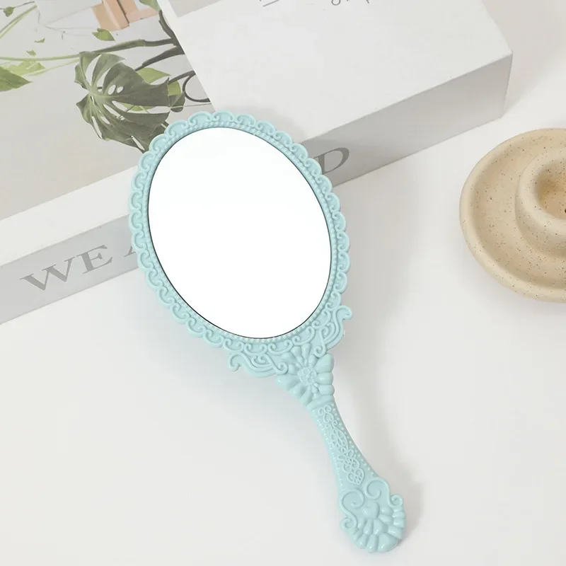 1pcs Vintage Carved Handheld Vanity Makeup Mirror Makeup Vanity Hand Handle Cosmetic Compact Mirror for Women Accessories