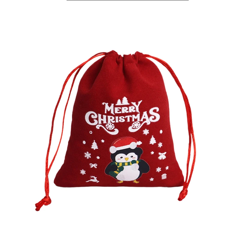 Drawstring Christmas Velvet Bags Red Gift Packaging Bag Candy Biscuit Pouch Merry Christmas Bracelet Jewelry Storage Bag