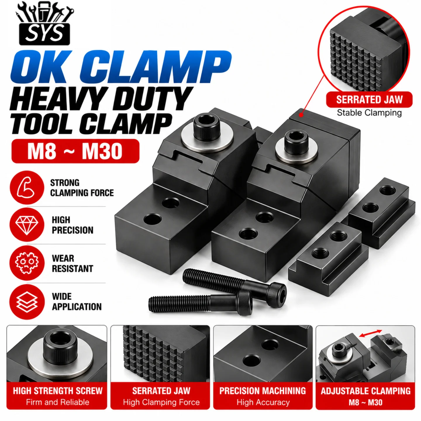 New CNC Side Fixture Clamp Fixed Precision OK Vise Auxiliary Frog Clamp Flat Curved End Bench Vice Workholding Fixturing Tool