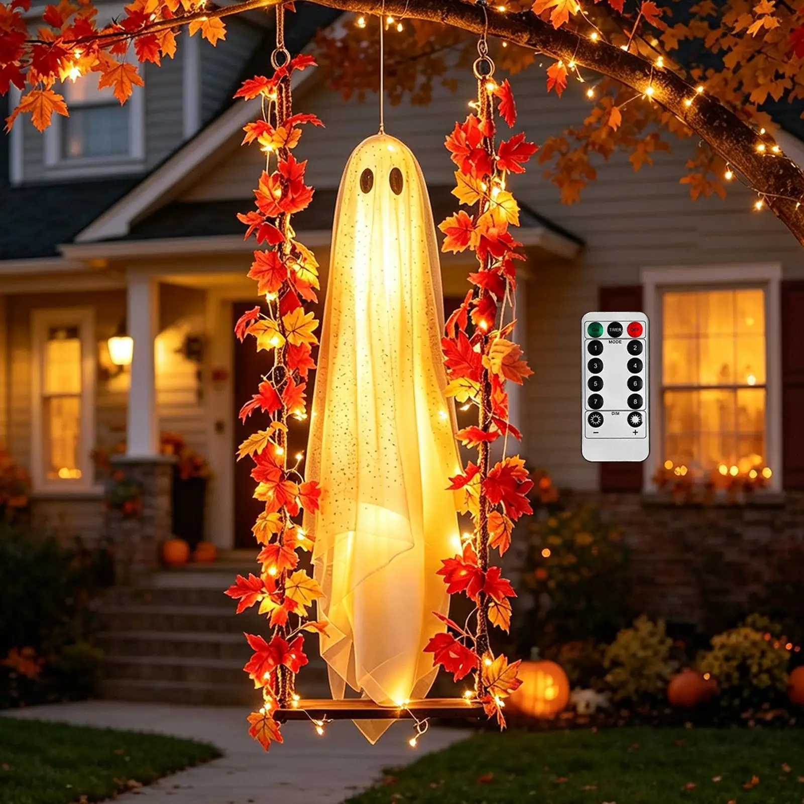 Luminous Halloween Hanging Swing Ghost Adjustable Brightness Yard Flying Ghost Swing Ornament LED Remote-controlled