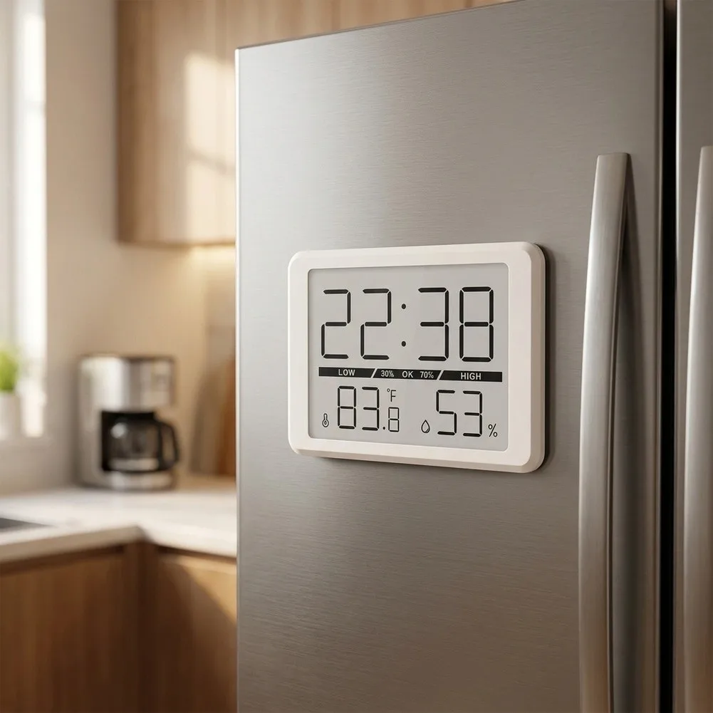 Operated Clock Digital Wall Clock Compact Design Desktop Stand Easy To Read Time Indoor Humidity Monitor  Operated
