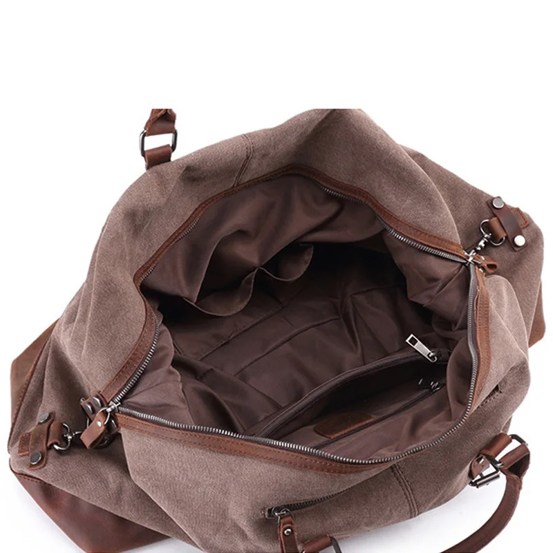 Waxed Canvas Weekender Duffle Bag Men Spacious Large Capacity Overnight Travel Bags with Crazy Horse Leather Reinforced Bottom