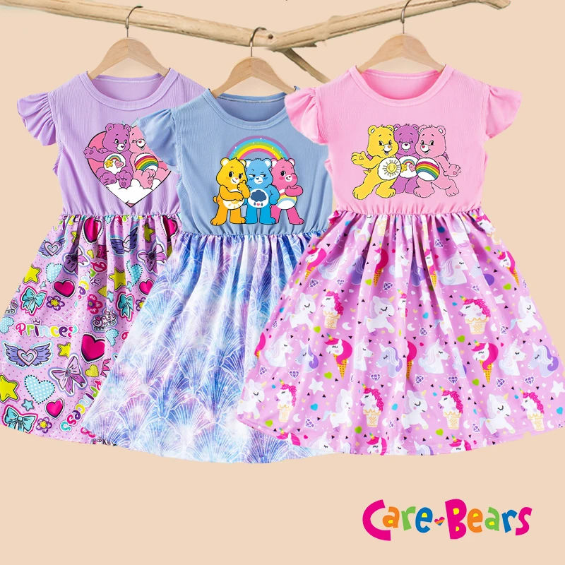 

Care Bears Share Bear Cheer Bear Dress Summer Clothing Girl Kawaii Anime Figures Princess Dress Sweet Fashion Skirt Clothes Gift