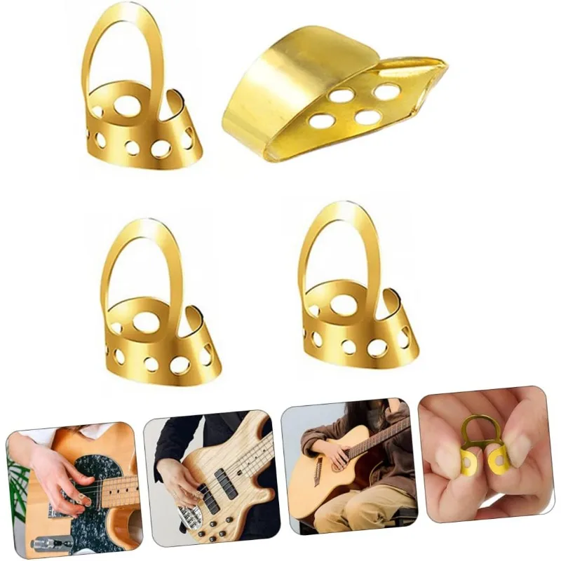 4pcs Finger Picks Set Thumb Plectrum for Acoustic Guitar Ukulele Mandolin Thumb Stabilizer High Quality Golden Color - view 6