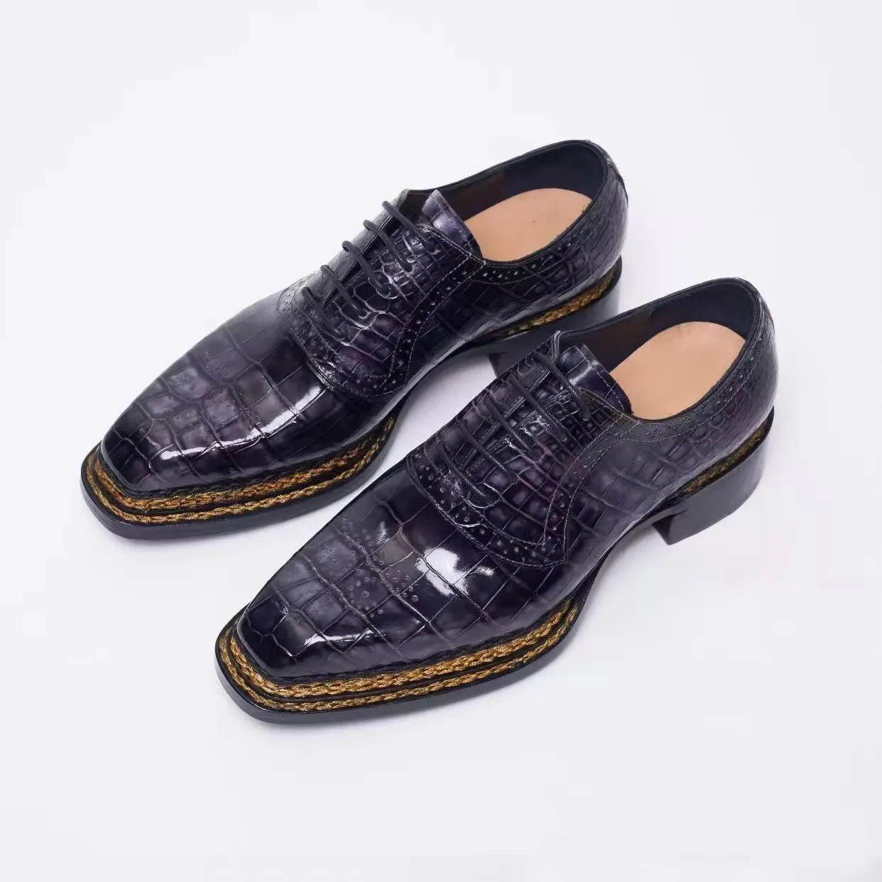 sanyeshechipin new men dress shoes male crocodile shoes wedding business office shoes Norwegian brush color