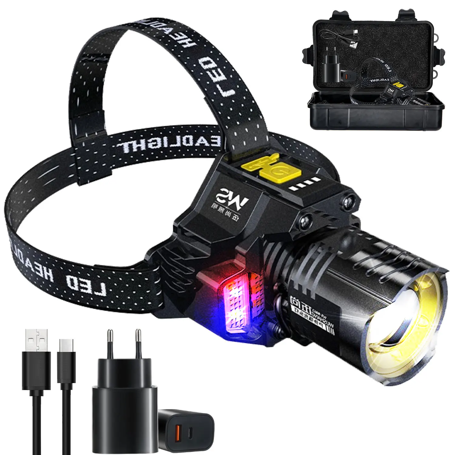 

Инструменты для кемпинга и пешего туризма, яркая светодиодная фара, перезаряжаемый водонепроницаемый налобный фонарик для рыбалки, бега, езды на велосипеде на открытом воздухе