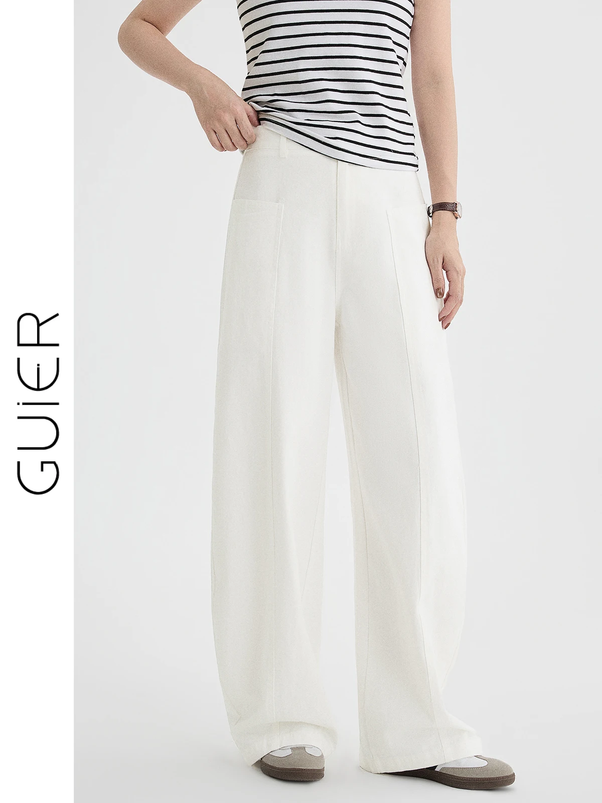 

White Knife Wide Leg Jeans Women's High Waist Loose Fit Patchwork Casual Style Spring Design Spring Season Ladies Jeans