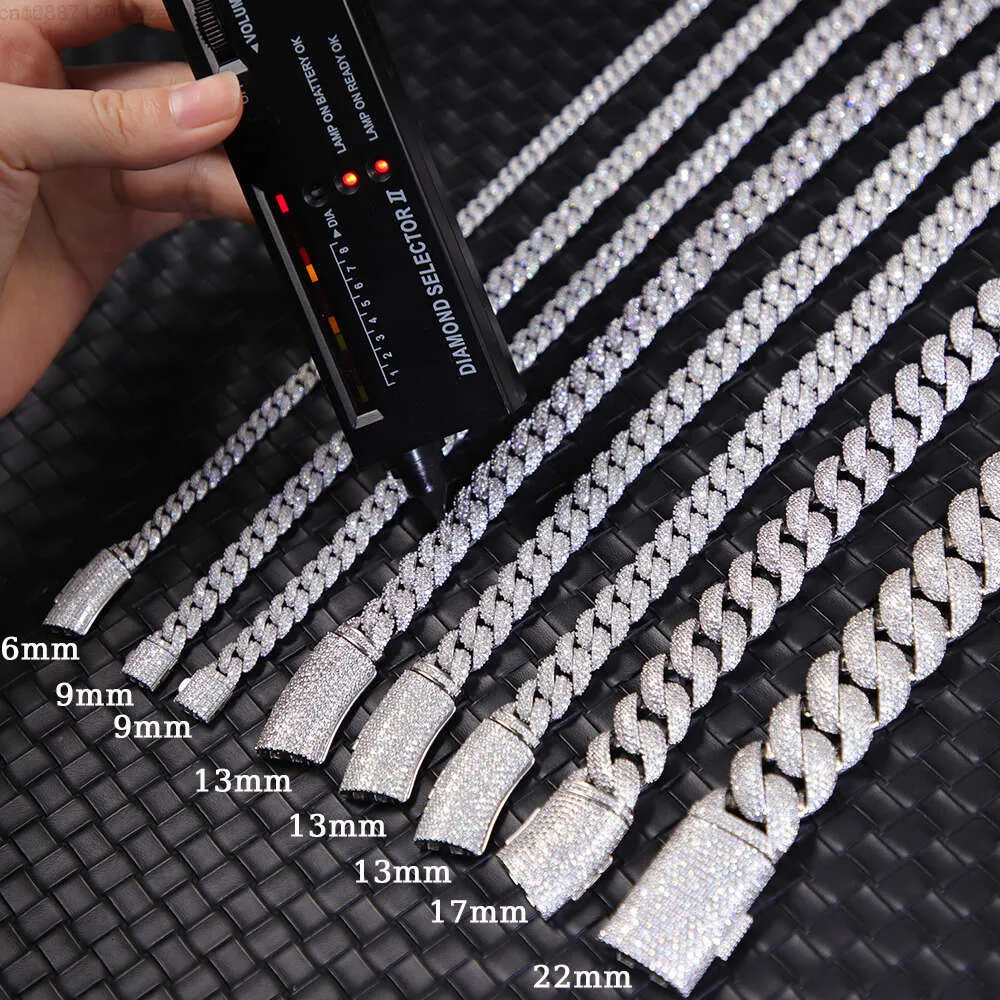 

Лидер продаж Iced Out 6 мм-13 мм Vvs Муассанит Алмазная цепочка S925 Стерлинговое серебро Кубинская ссылка для мужчин Хип-хоп Изящные ювелирные изделия Ожерелья