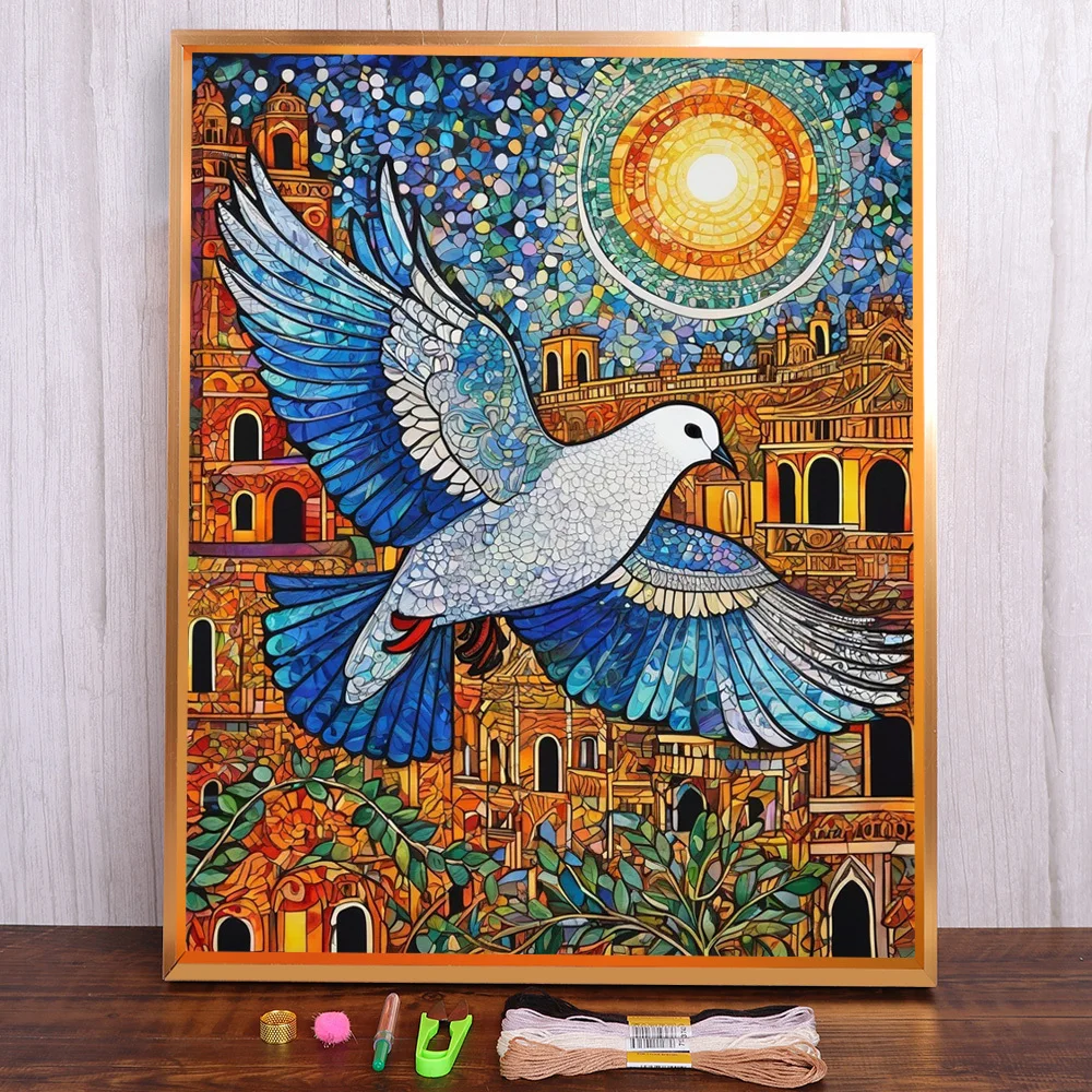 

Girl Dove Printed Canvas Cross Stitch Embroidery Kit DMC Threads Sewing Handmade Knitting Handicraft Different Design Jewelry
