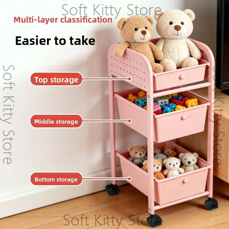 Children's Products Shelves Snack Trolley Living Room Mobile Bedside Table Multi-Layer Storage Rack Household