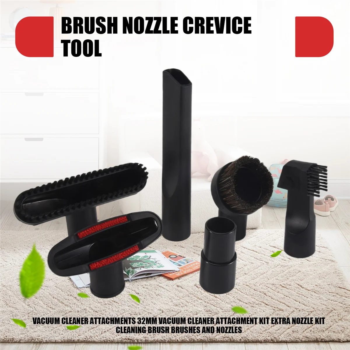 Zestaw nasadek do odkurzacza ABQR 32mm, dodatkowy zestaw dysz, szczotka czyszcząca, szczotki i dysze