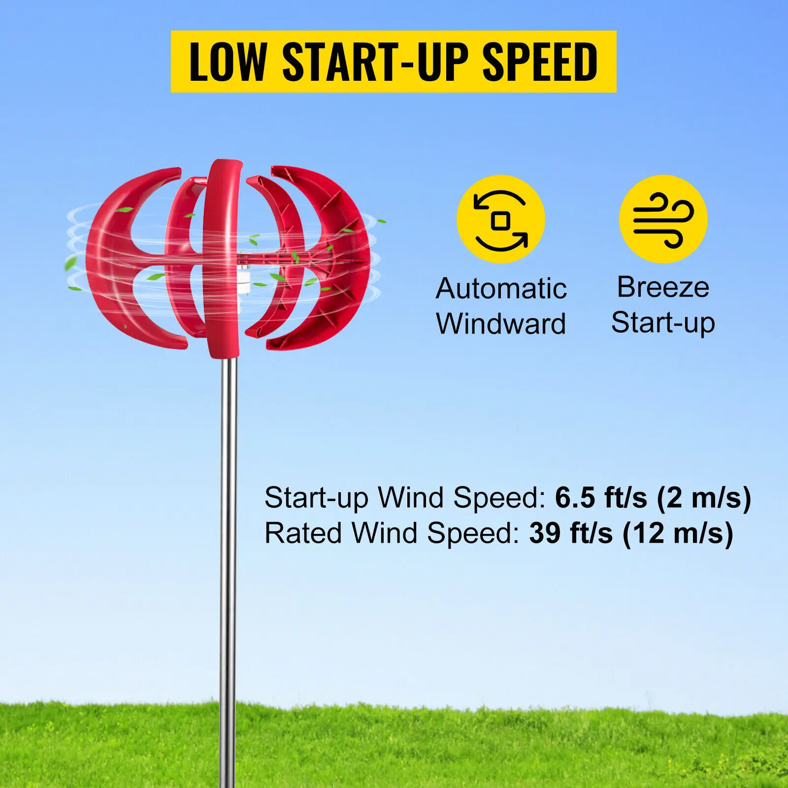 VEVOR Wind Turbine 400W 12V Wind Turbine Generator Red Lantern Vertical Wind Generator 5 Leaves Wind Turbine Kit with Controller