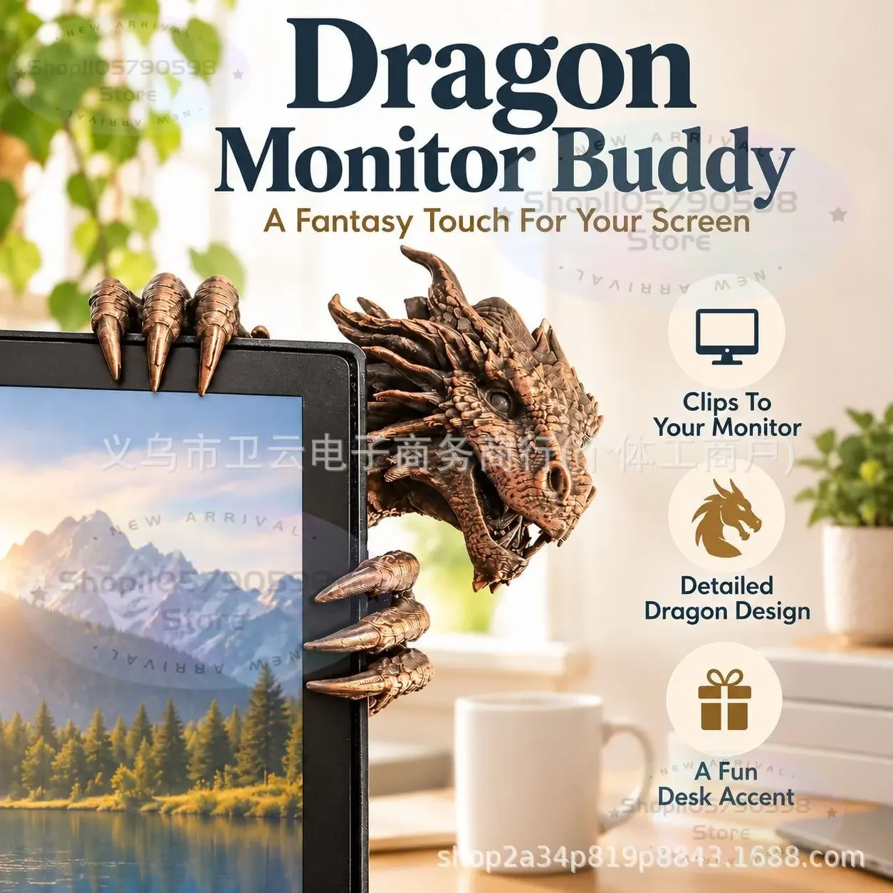 2026 Dragon Monitor Buddy 3D Printed Mythical Creature Ornament with Claws,Clip-On Computer Screen Decor for Gaming Setup