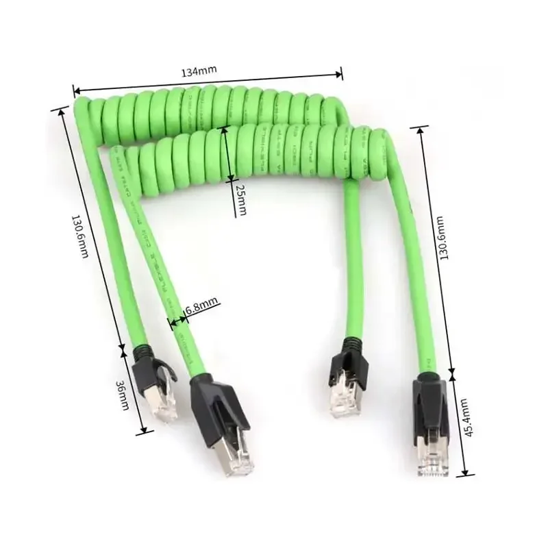 CAT6A Gigabit Shielded Spring Network Cable Shielded 8Pin RJ45 Servo Spiral Ethernet Wire CTA6A Industrial PUR Line for Robot