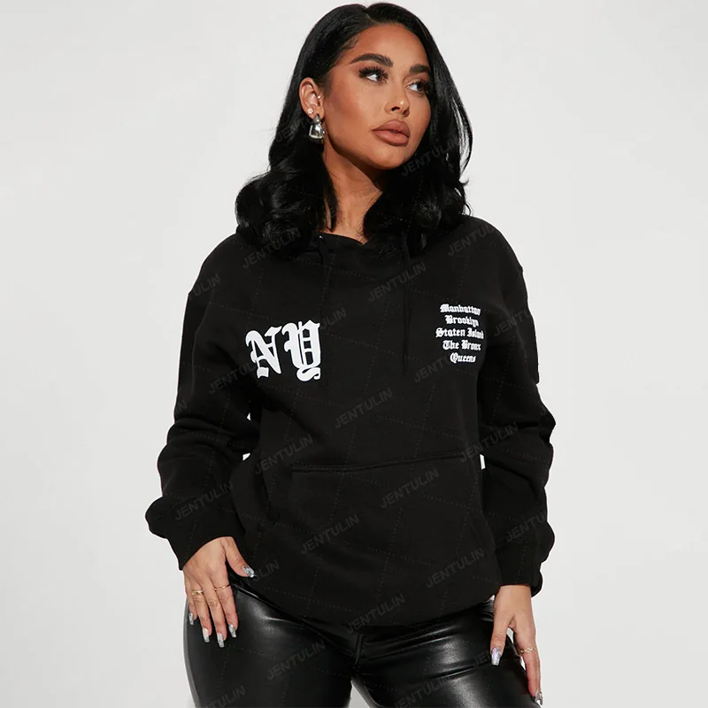 

Goth New York Letter Hoodie Women's Sweatshirts Long sleeve Casual Warm Hooded Retro Loose Pullovers Emo Punk Y2K Sportswears