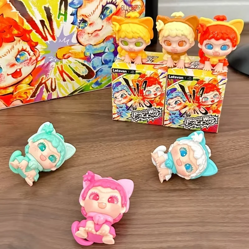 

New Hot Sale Genuine Wakuku Cat And Dog Battle Series Surprise Blind Box Mini Cute Grain Trendy Play Desktop Decoration Gifts