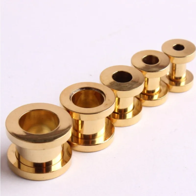 1 Pair Golden Pulley Titanium Steel Ear Expansion Ring Stainless Steel Hollow Piercing Ear Expansion Jewelry Accessory