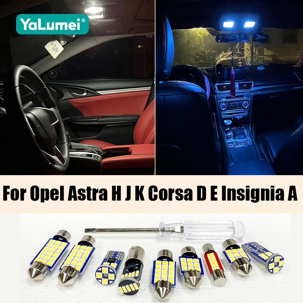 ل فوكسهول أوبل أسترا H J K كورسا D E شارة سيارة LED لمبات عدة الداخلية مصباح على شكل قبة المرآة البالونية جذع إكسسوارات مضيئة