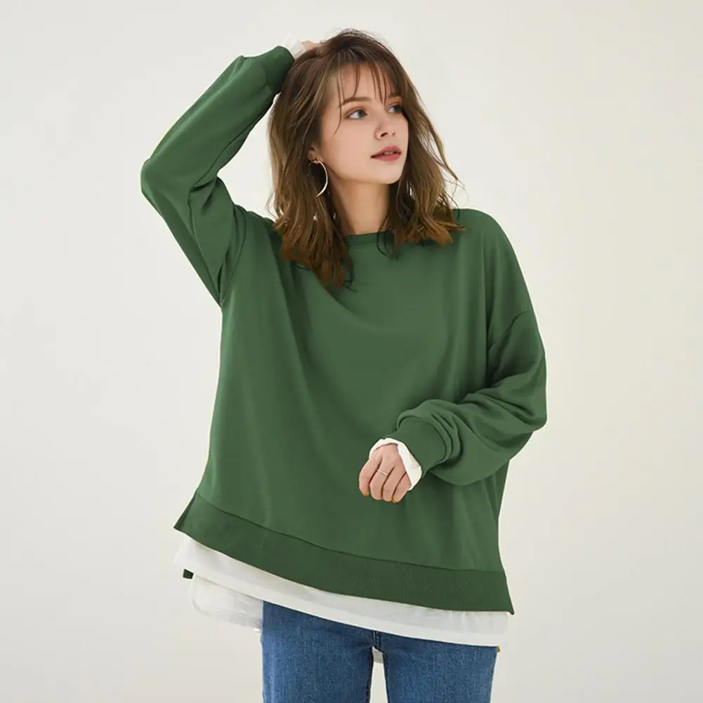 Cozy Loose Fit Shirt Stylish Women's Round Neck Sweatshirt with Side Slit Design Casual Sport Top for Loose Fit for Everyday